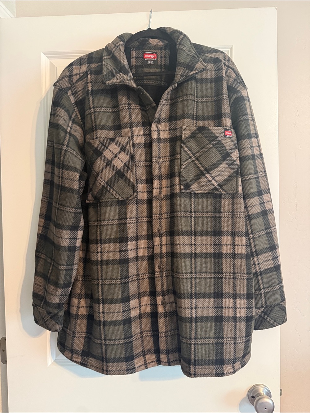 Wrangler Olive and Tan Plaid Fleece Utility Jacket - Women's